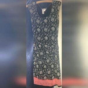 Max Studio Black and White Floral Dress with Coral Trim